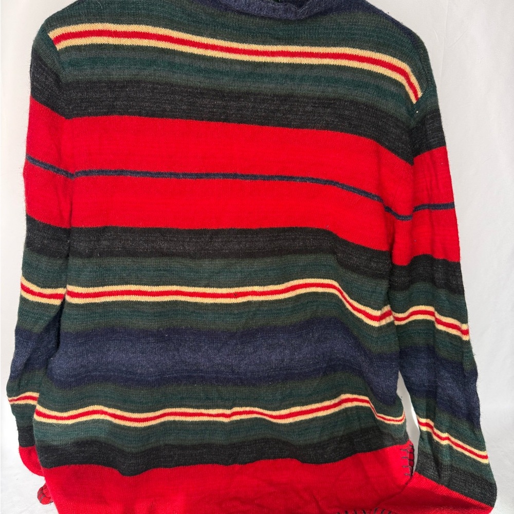 Ralph Lauren Men's Turtleneck Wool Sweater - Red, Green, and Blue Stripes